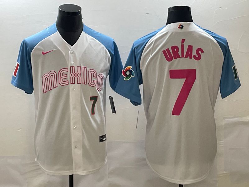 Men 2023 World Cub Mexico #7 Urias White blue Nike MLB Jersey16